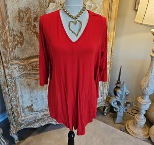 Green Envelope Red V-Neck Tunic Top